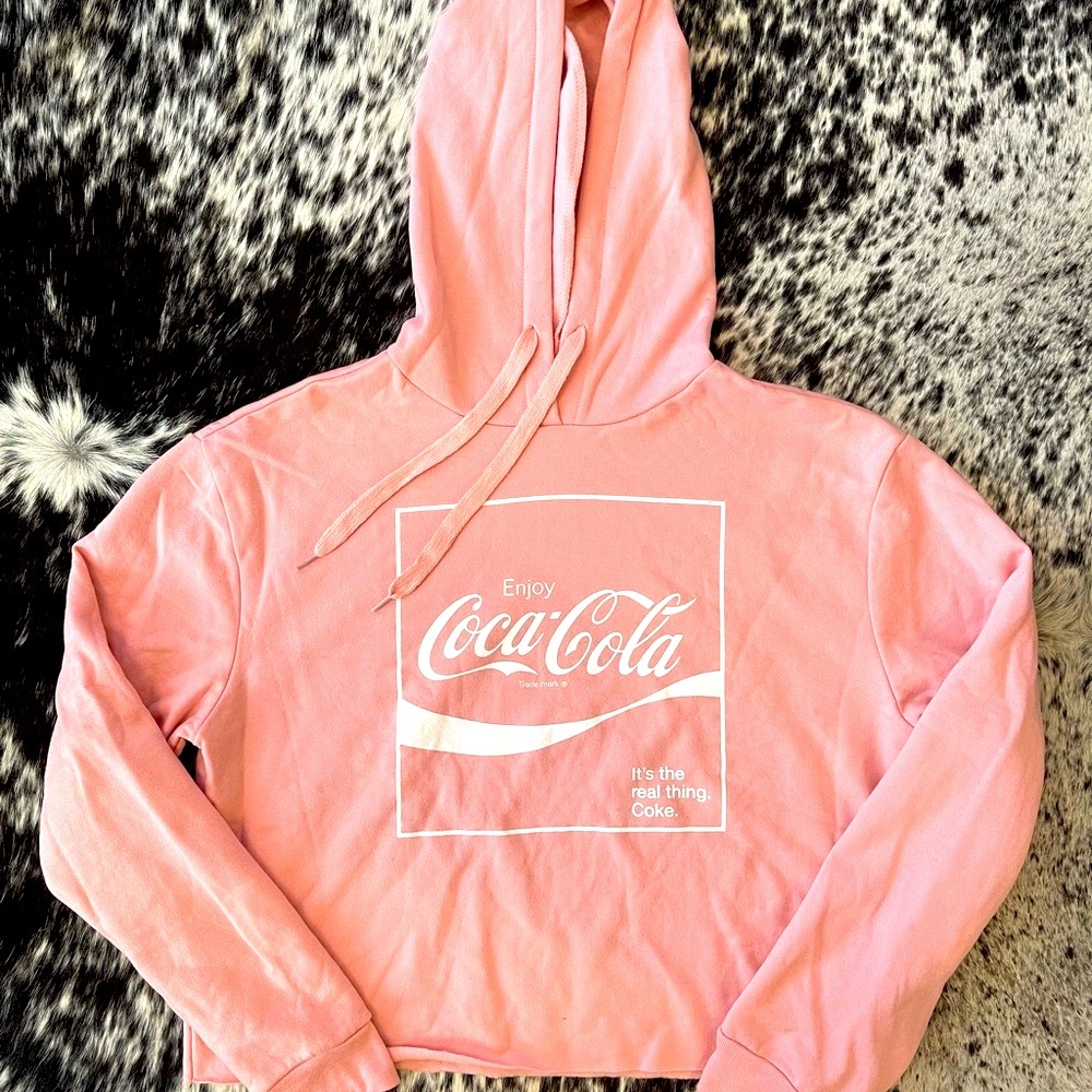 NWOT Enjoy Coke Ballet-slipper-pink cropped hoodie